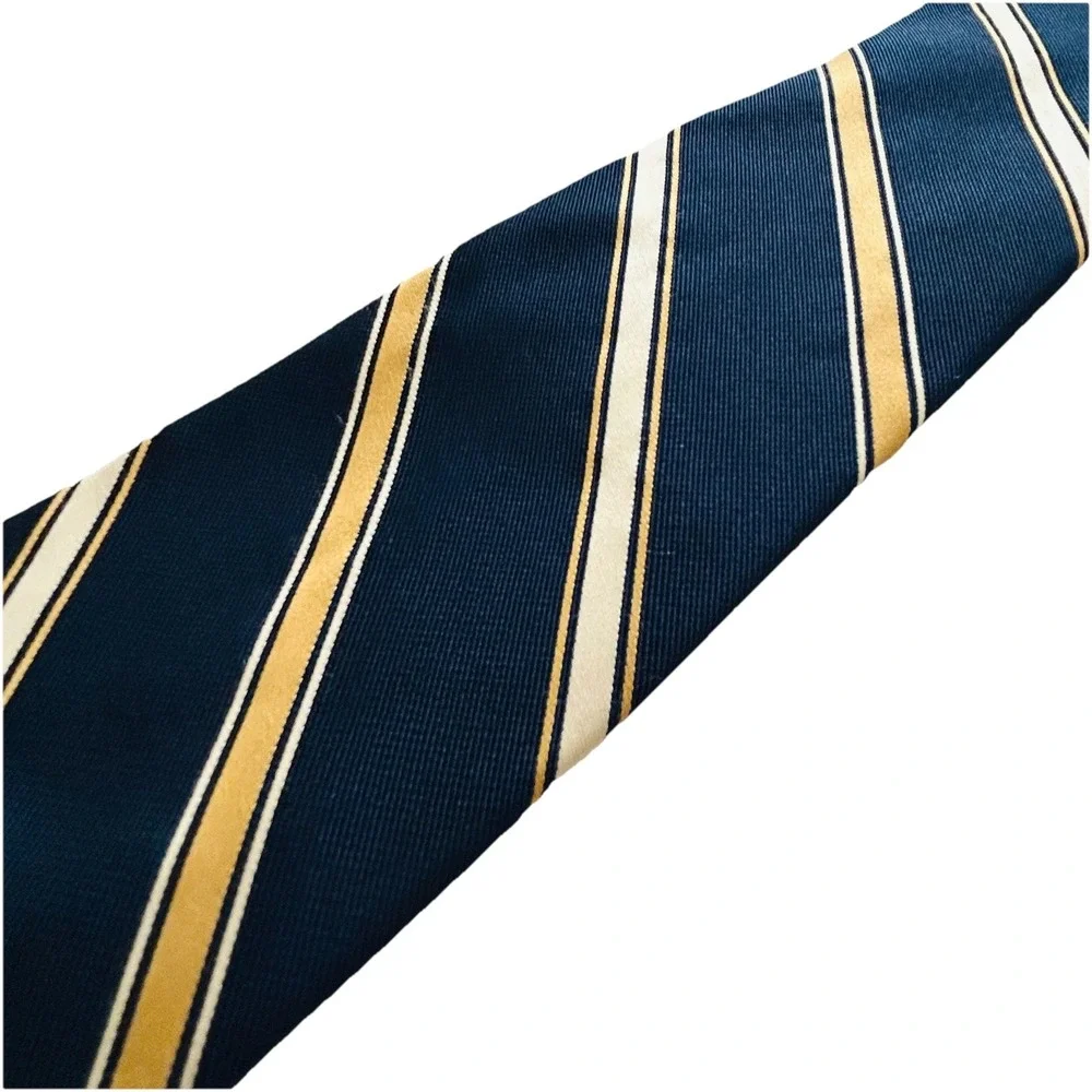 Nautica Dark Blue Gold White Stripes Silk Men's Tie‎ Made in USA 3.25